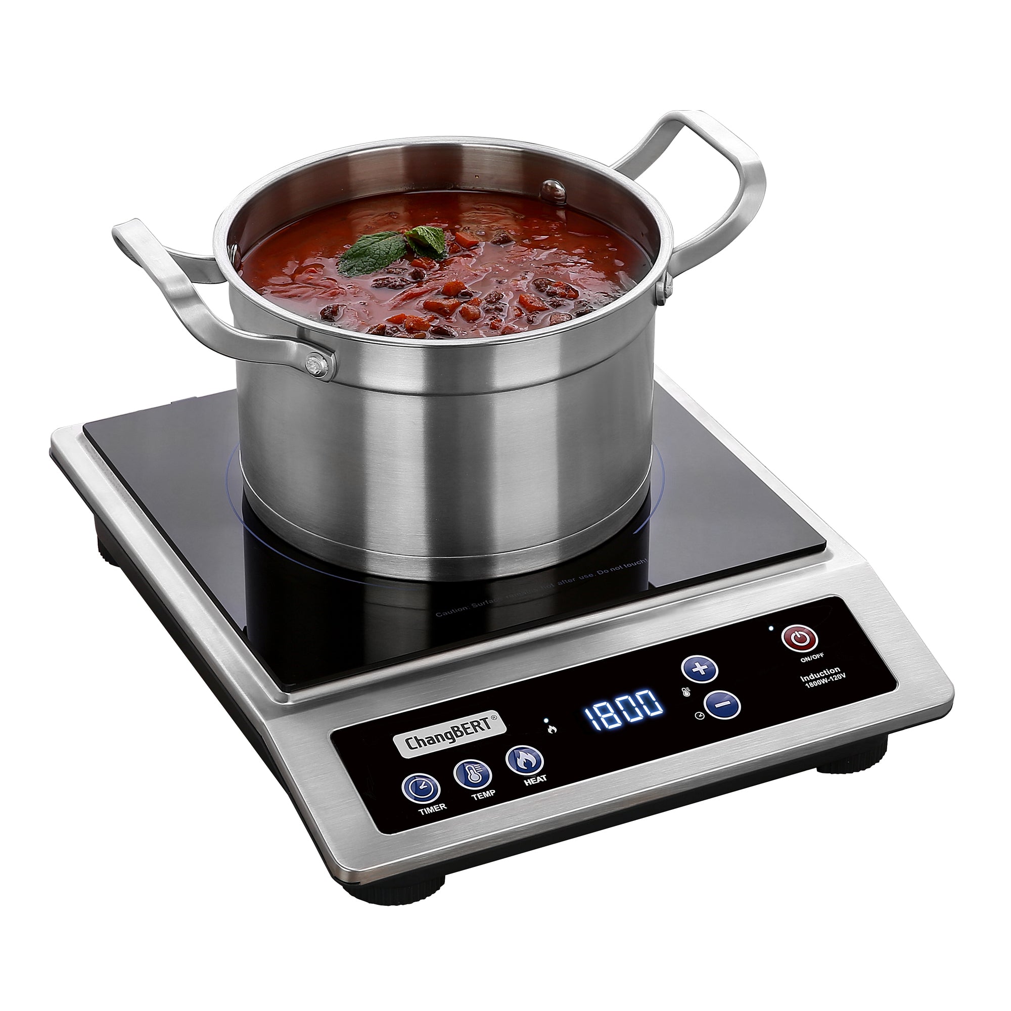 Induction Cooktop, Commercial Grade Portable Cooker, Large 8” Heating Coil, 18/10 Stainless Steel Countertop Burner with NSF Certified, 10 Hours Timer, Powerful 1800W Professional Hot Plate