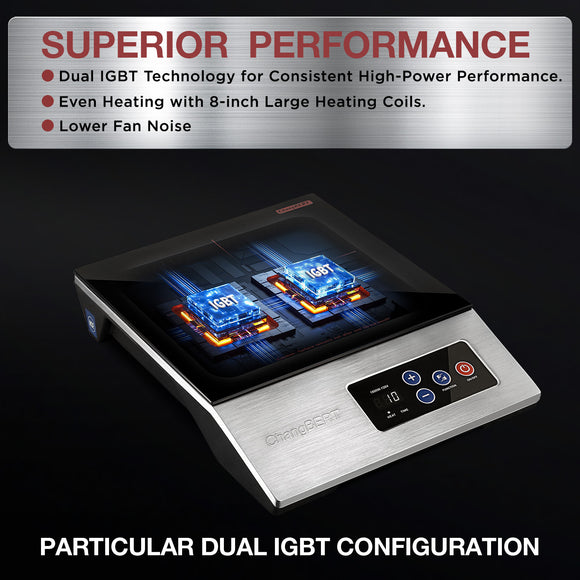 1800W Commercial Grade Induction Cooktop, NSF Certified Portable Large 8” Heating Coil, 12" Heat Resistant Cooking Surface 18/10 Stainless Steel Power Pro Chef Professional Burner Hot Plate