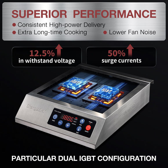 Portable Induction Cooktop 1800W NSF Certified Commercial Range Powerful Countertop Burner Pro Chef Professional Hot Plate 18/10 Stainless Steel Housing Schott Glass 10 Hours Timer