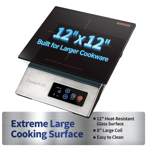 1800W Commercial Grade Induction Cooktop, NSF Certified Portable Large 8” Heating Coil, 12" Heat Resistant Cooking Surface 18/10 Stainless Steel Power Pro Chef Professional Burner Hot Plate