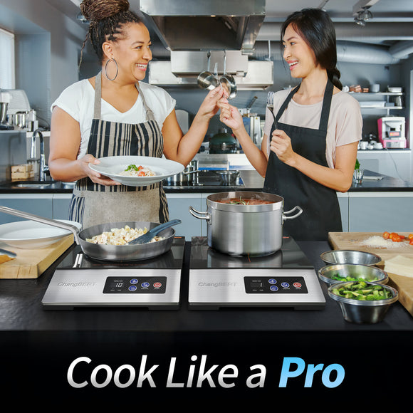 1800W Commercial Grade Induction Cooktop, NSF Certified Portable Large 8” Heating Coil, 12" Heat Resistant Cooking Surface 18/10 Stainless Steel Power Pro Chef Professional Burner Hot Plate