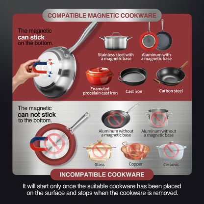 Portable Induction Cooktop 208-240V 3200W NSF Certified Commercial Range Countertop Burner Pro Chef Professional Hot Plate High Power 18/10 Stainless Steel Housing Schott Glass