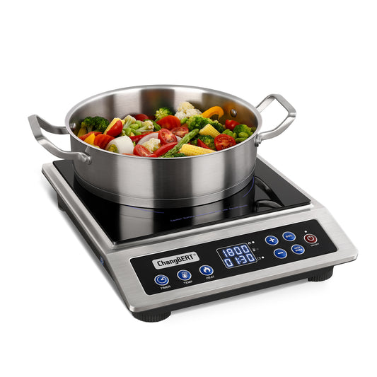Portable Induction Cooktop, NSF Certified Pro Induction Hot Plate, Powerful 1800W with Large 8" Heating Coil, 18/10 Stainless Steel, 18 Temp Settings Commercial Grade Countertop Burner