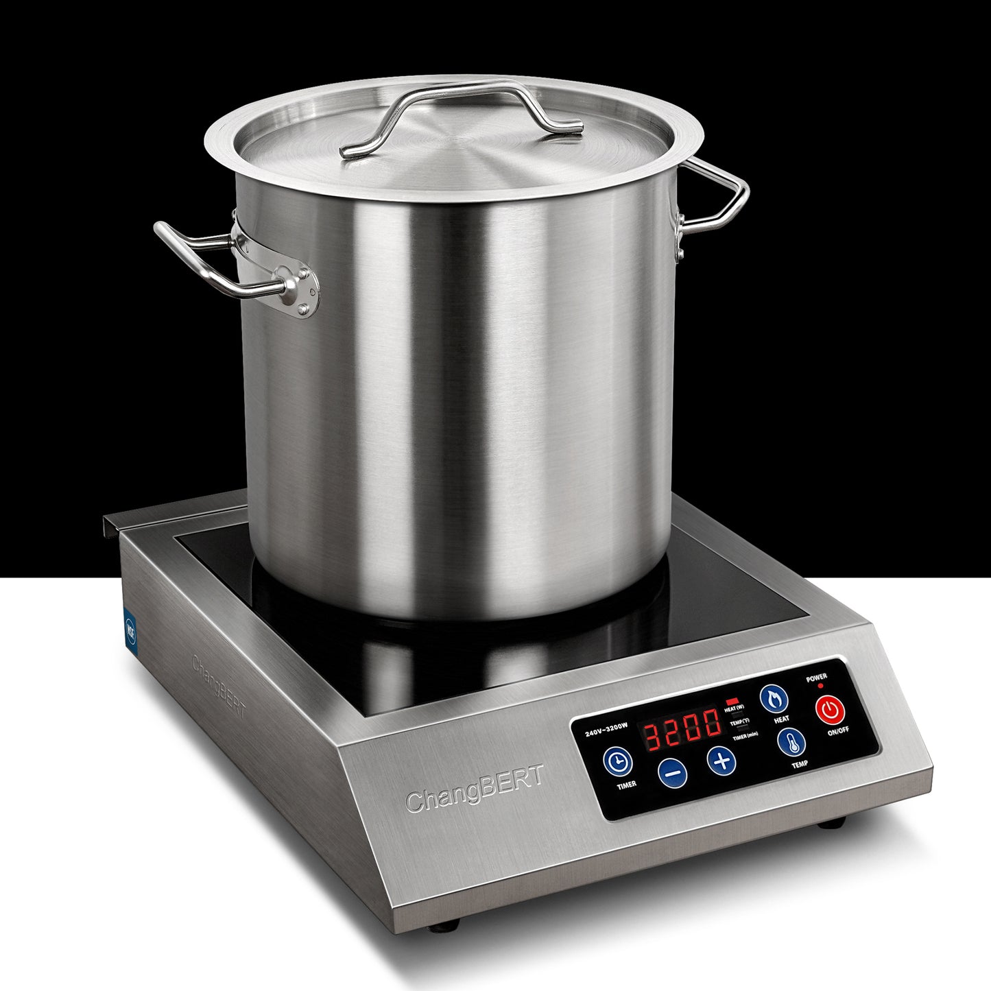 Portable Induction Cooktop 208-240V 3200W NSF Certified Commercial Range Countertop Burner Pro Chef Professional Hot Plate High Power 18/10 Stainless Steel Housing Schott Glass