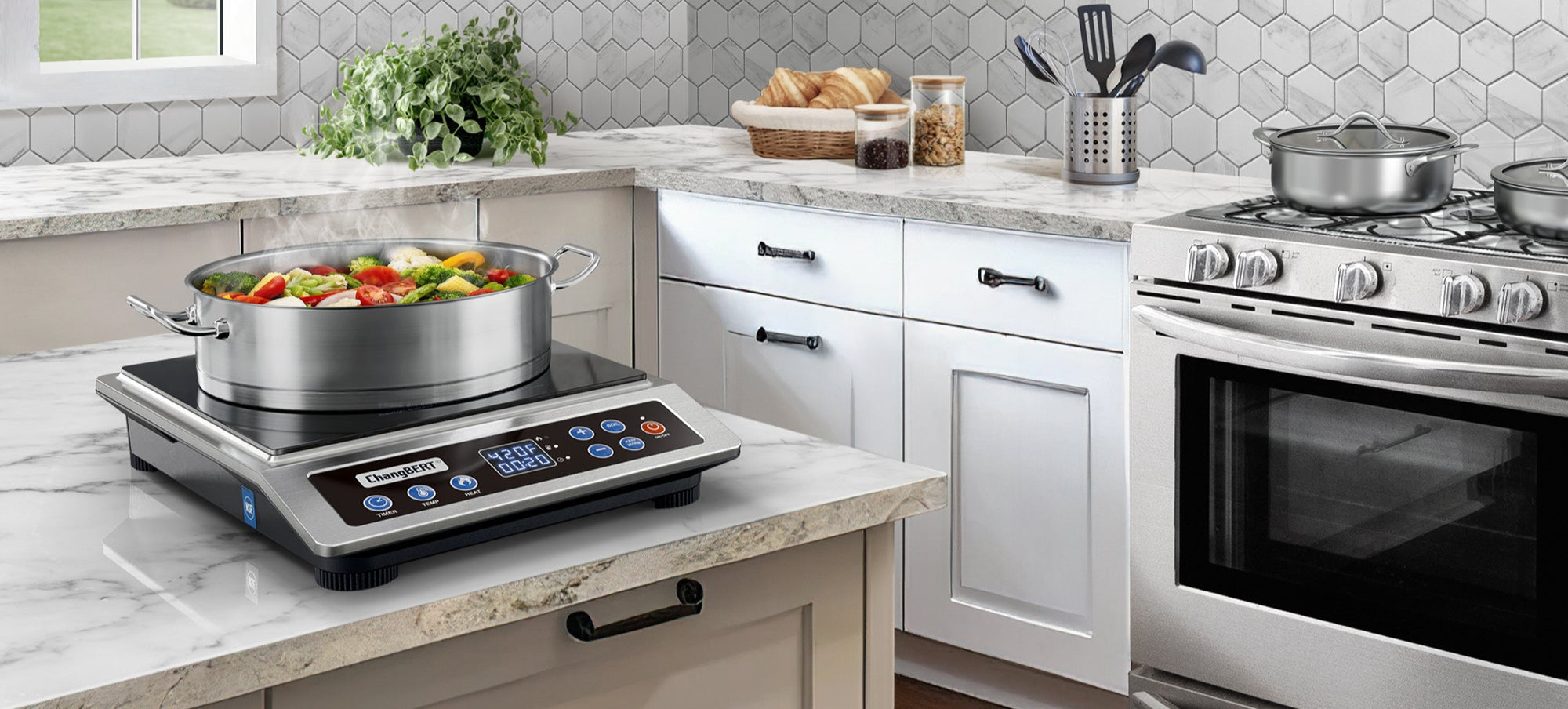 Portable Induction Cooktop, NSF Certified Pro Induction Hot Plate, Powerful 1800W with Large 8" Heating Coil, 18/10 Stainless Steel, 18 Temp Settings Commercial Grade Countertop Burner